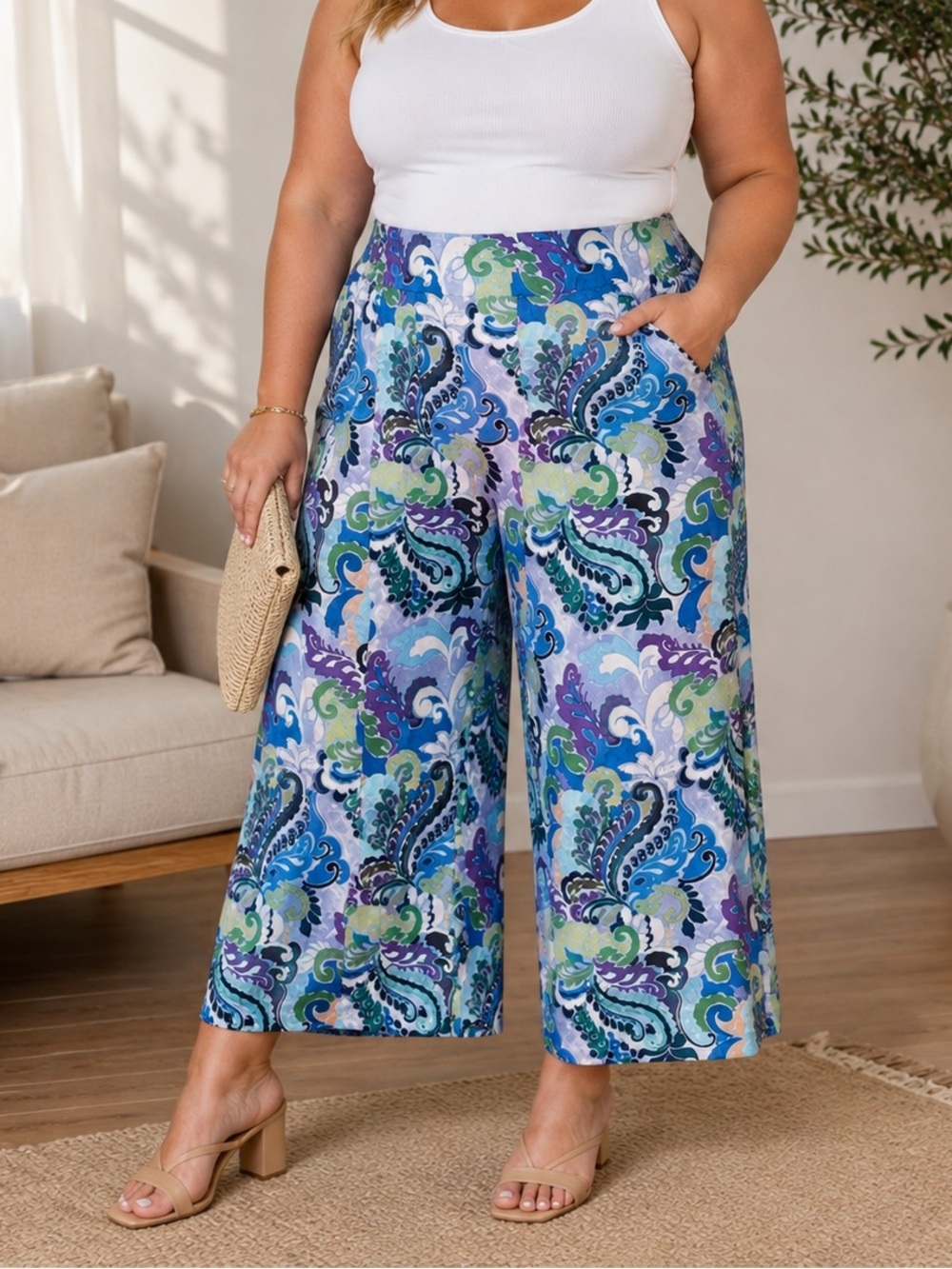 Susan Graver Regular Printed Stretch Satin Wide-Leg Pull-On Pants A677202